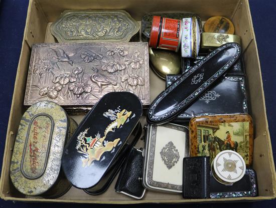 A collection of assorted boxes including papier mache, antimony etc